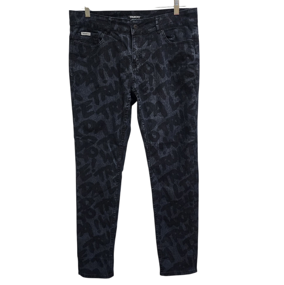 Trukfit Logo Jeans Women 16W Black Gray Stretch Denim Tapered Hip Hop Streetwear